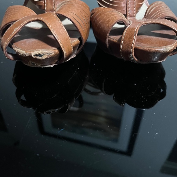 L.A.M.B. Tan leather strappy boho heels - Picture 3 of 5